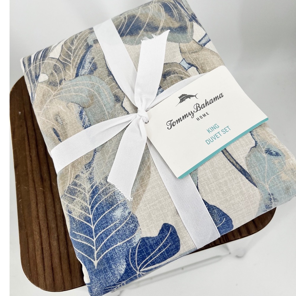 Tommy Bahama Home Raw Coast King Duvet Set Blue Tropical 100% Cotton 3pc NWT